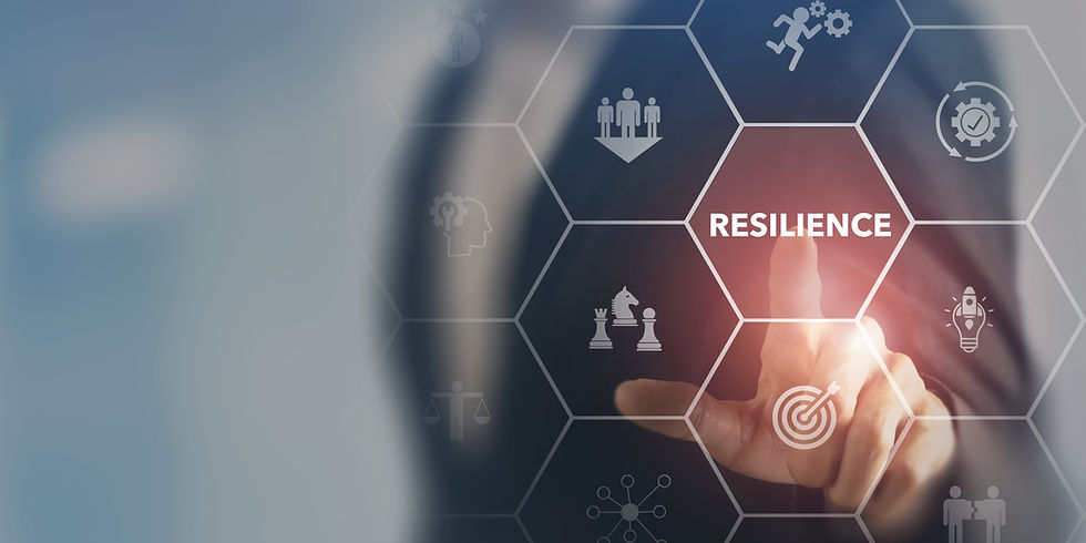a digital display with the word resilience on a button and a finger touching it